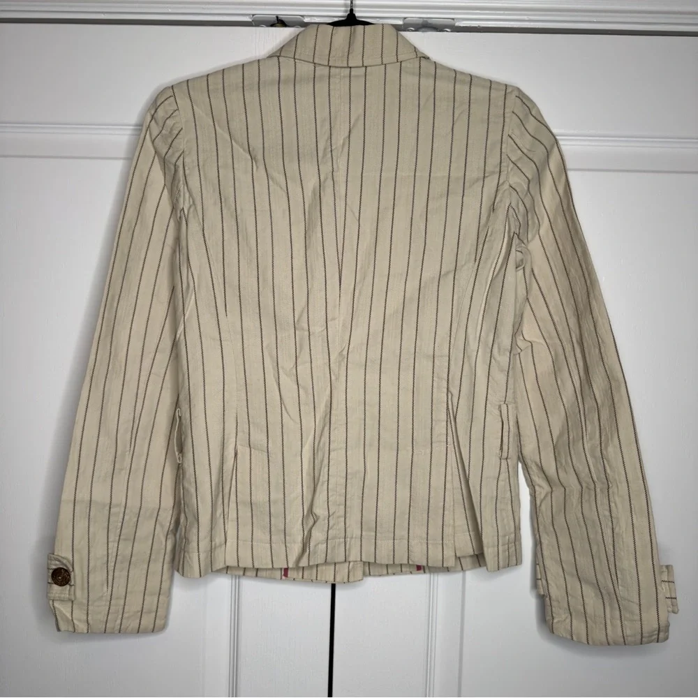 Tibi Women’s Striped Cotton Blazer Jacket Beige Brown Button Front Size 2 - Picture 10 of 12